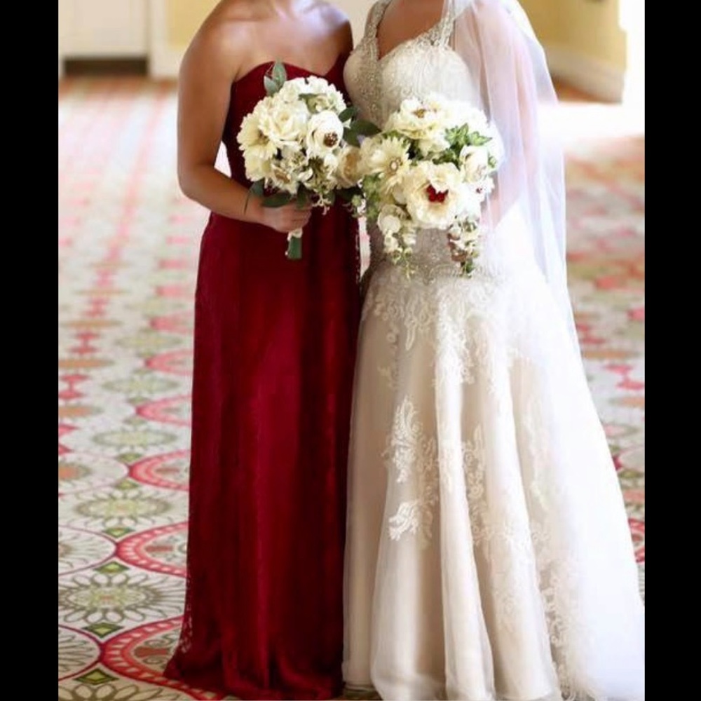 Garnet, Sweetheart Neck, Floor Length, Lace Dress